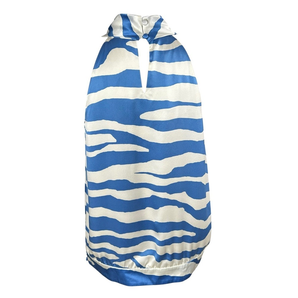 NEW! INC 100% Silk Halter Top/Blouse- Blue/White Tiger/Zebra Stripe‎ 6 NWT - Picture 4 of 14